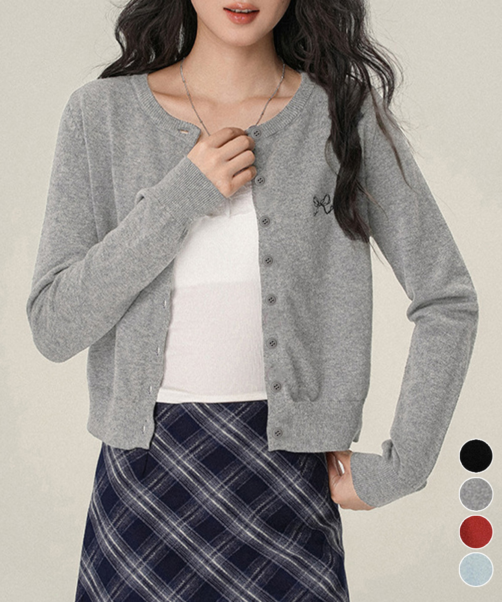 ワンポイントカーディガン リボン刺しゅう