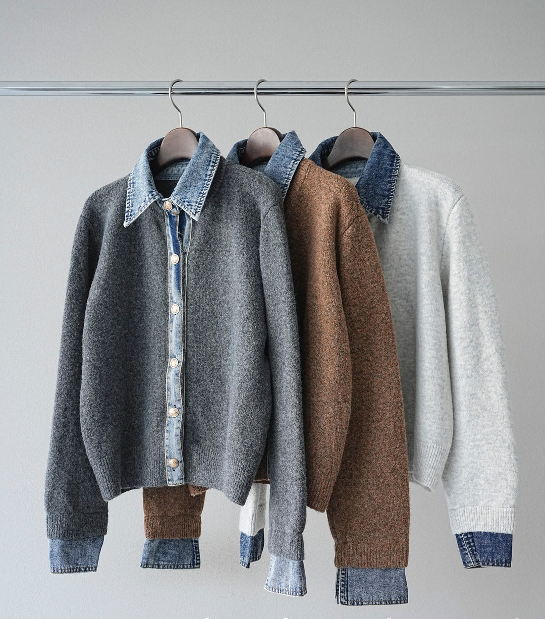 オシャレ　ゆったりデニム切替ニットトップス　レディース　6色